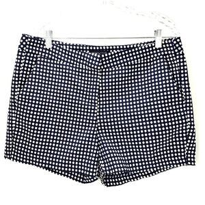 British Khaki Mini Shorts 12 Navy White Polka Dot  Zip Slant Pockets Hot Pants